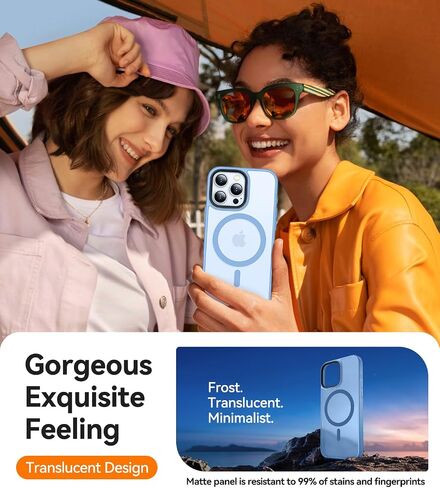 CANSHN Magnetic Compatible with iPhone 16 Pro Case [Compatible with Magsafe] [Translucent Matte] Slim Thin Shockproof Protective Bumper Phone Case Cover 6.3 Inch - Light Blue in Saudi Arabia