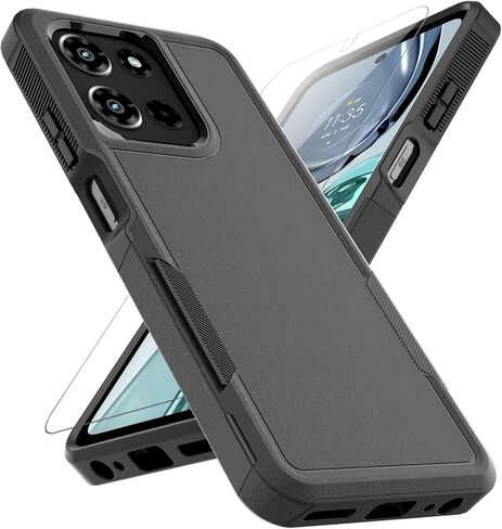 بالنسبة إلى Motorola Moto G 2025 الحالة: طبقة مزدوجة تغطية الهاتف الخليوي الثقيل ، فإنه يغطى الصدمات مع حامية شاشة HD - المصد العسكري الصلب - موتورولا موتو G 2025 ، الأسود in Kuwait