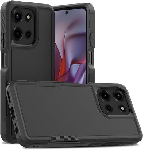 بالنسبة إلى Motorola Moto G 2025 الحالة: طبقة مزدوجة تغطية الهاتف الخليوي الثقيل ، فإنه يغطى الصدمات مع حامية شاشة HD - المصد العسكري الصلب - موتورولا موتو G 2025 ، الأسود in Kuwait