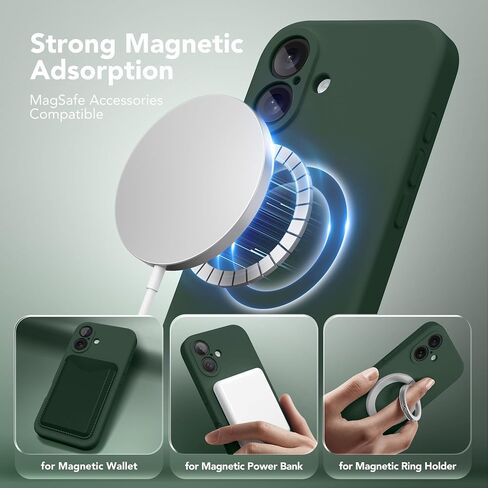 مغناطيسي لـ iPhone 16 Plus Case ، متوافق مع Magsafe ، [حماية الكاميرا الكاملة] [حامي الشاشة] علبة هاتفية وقائية مقاومة للسيليكون لـ iPhone 16 Plus 6.7 "، Matcha in Kuwait