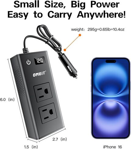 200W سيارة العاكس 12V إلى 110 فولت ، أوميت العاصمة إلى محول AC مع 20W USB-C و USB QC 36W شحن USB FAST ، منافذ AC المزدوجة ، محول شاحن السيارات السريع مع عرض LED ، Black in Kuwait