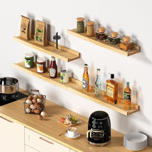 Floating Shelves for Wall, Wood Wall Shelves with Lip for Bedroom, Living Room, Kitchen, Office, 16 Inch Wall Mounted Storage Shelves for Room Decor Organizers Set of 4 (Walnut, 4Pack 16inch) in Kuwait