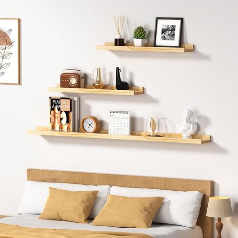 Floating Shelves for Wall, Wood Wall Shelves with Lip for Bedroom, Living Room, Kitchen, Office, 16 Inch Wall Mounted Storage Shelves for Room Decor Organizers Set of 4 (Walnut, 4Pack 16inch) in Kuwait