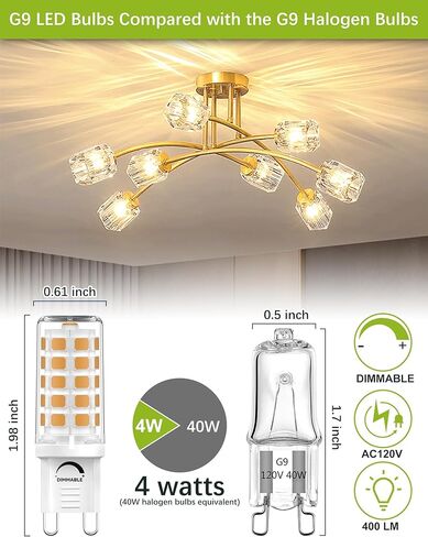 G9 LED Bulbs - 40W Equivalent, T4 Chandelier Light, 2700K Warm White 450lm, Non-Dimmable Bi-Pin G9 Base, 4W LED, 360° Beam Angle, 5-Pack in Kuwait