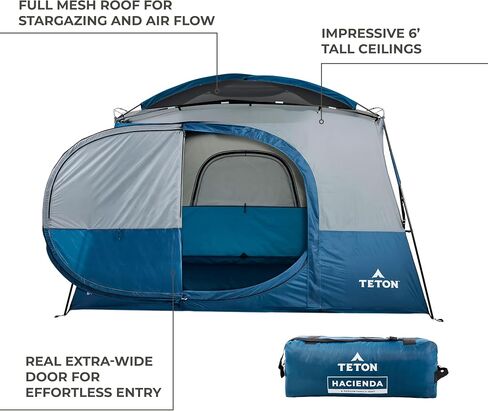 Teton Hacienda 8 Person Family Camping Tent ، علوم علمية كبيرة للترس و 4 جيوب تخزين ، باب التأرجح يجعل من السهل الوصول ، سقف شبكي كامل ، طائرة مقاومة للماء in Saudi Arabia