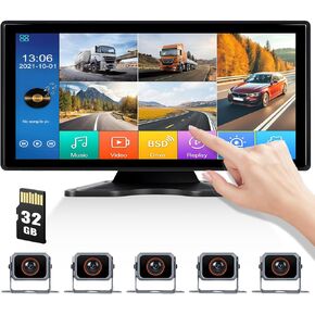 5 Channels RV Backup Camera System,10.36" IPS Quad Split Touch Screen Monitor Rear Side View 5 AHD Camera,Vehicle DVR Recording 1080P Backup Camera Dash Cam for Truck Bus RV Trailer Semi Box