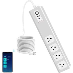 Power bar Power Strip Surge Protectors with USB-C 30W USB-C 18W 4 AC outlets 10A 1650W 5 Foot Extension Cord Flat Plug for Home Office Hotel