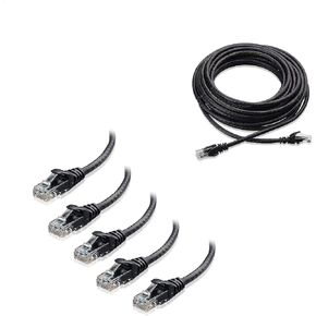 Cable Matters 1-Pack 25 Foot Snagless Cat6 Ethernet Cable (Cat6 Cable, Cat 6 Cable) in Black & 5-Pack 5 Foot Snagless Short Cat6 Ethernet Cable