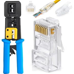 GTZ Bundle – 2 Items: RJ45 Crimp Tool + RJ45 Cat6 Pass Through Connectors and Strain Relief Boots - Pack of 50/50