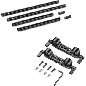 SmallRig 15mm Rods Pack, 15mm Tube with M12 Thread Rod Cap Connectors, Aluminum Alloy Rods Combination + Super Lightweight 15mm Railblock Pack of 2
