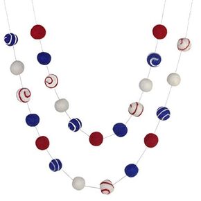 Red, White, Royal Blue Felt Balls & Swirls Fourth of July Garland- 1" (2.5 cm) Wool Felt Balls