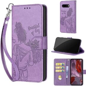 Designed for Google Pixel 9A Case Wallet,Women Flip Folio Cover with Embossed PU Leather Stand Credit Card Holders Slots Wrist Strap Phone Case for Google Pixel 9a (Blue Butterfly)