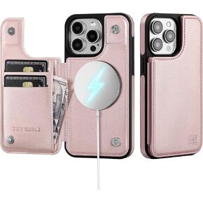 for iPhone 13 Pro Wallet Case with Card Holder Compatible with Magsafe Kickstand RFID Blocking Flip Cover Credit Card Slots PU Leather Men Women Phone Case for Apple 13 Pro 6.1",Rose Gold