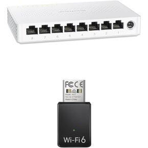 BrosTrend 8 Port 2.5G Network Switch, Unmanaged Ethernet Switch Multi-Gigabit + AX900 USB WiFi Adapter for Desktop PC Laptop