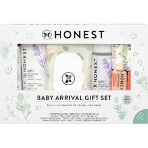 مجموعة هدايا وصول الطفل من شركة Honest Company | صندوق الترحيب بأساسيات حديثي الولادة | الحفاضات، المناديل المبللة، العناية الشخصية، كريم طفح الحفاضات