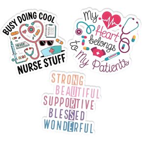 Nurse Life Sticker Pack 3'' Busy Doing Cool Nurse Stuff My Heart Belongs to My Patients Waterproof Decal for Journaling Laptop Kindle Water Bottle Stanley Cup Bumper 3pcs
