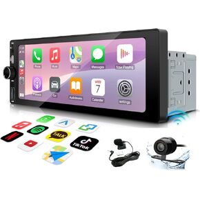 Single-Din-Car-Radio with Apple-Carplay & Android-Auto,6.86 Inch Car Radio Touchscreen,Bluetooth Handsfree, Backup Camera, Type-C/AM/FM/USB/EQ