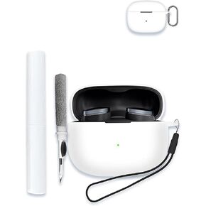 Case for Bowers & Wilkins Pi8 Wireless Earbuds in-Ear Bluetooth Earphones, Soft Silicone Protective Portable Scratch Shock Resistant Shell with Cleaner Kit & Carabiner & Lanyard，Black