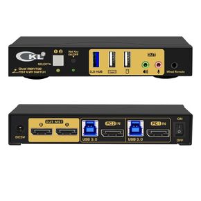 CKL 2 Port KVM Switch Quad Monitor DisplayPort 4K 60Hz for 2 Computers 4 Monitors, 2 DP Input to 2 DP + 2 HDMI Outputs for Each PC via DP 1.4 MST (624DH-MST)