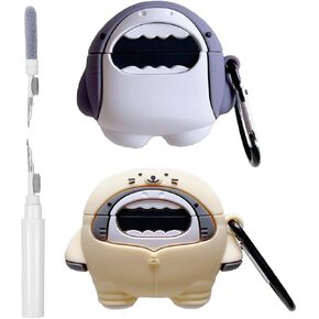【2 حزمة】 علبة ثلاثية الأبعاد مع طقم أنظف لـ Airpod 4 ، الموضة الكرتونية Kawaii Funny Fun Women Women Willy Girls Soft Case for AirPods 4th 2024 (Shark)