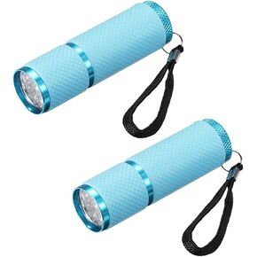 PATIKIL 9 LED Glow in Dark Flashlights, 2 Pcs Mini Aluminum Flashlight Rubber Coated Flashlight with Strap for Camping, Hiking, Party, Pink
