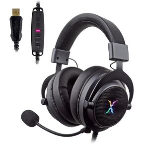HAU-37 USB Gaming Headset for PC, Computer Headphones with Microphone, 7.1 Surround Sound, 50MM Dynamic Drivers, RGB Light, Wired Headphones for PS4, PS5, Laptop - Black