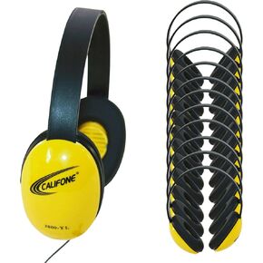 Califone 2800-YL Listening First Stereo Headphones for Kids Bundle (Yellow) (12 Items)