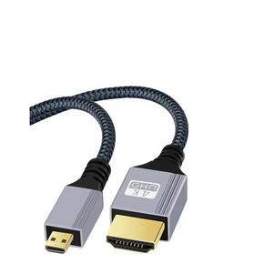 Micro HDMI to HDMI Cable 6.6FT, [Aluminum Housing, Braided] High Speed 4K 60Hz HDMI 2.0 Cable, Compatible with Cameras, Camcorders, Tablets and Graphics/Video Cards, Laptops, Light Gray，1-Pack