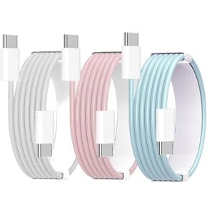 USB C to USB C Cable 6ft for iPhone 16 Fast Charger Cable, 3Pack 60W MFi Certified Long Braided Data Sync Charger Cord for iPhone 16/16 Pro/15 Pro Max/15 Plus, iPad Pro, Air, Mini, MacBook, Vision Pro