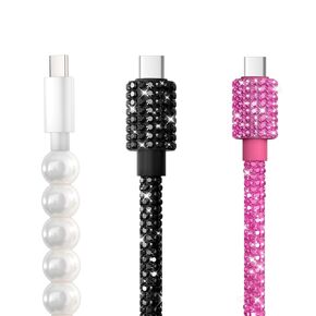 3pcs/set USB C إلى كابل شاحن iPhone لـ iPhone 14 13 12 كابل الشاحن بالخرز و Bling Black Pink Phone Cables