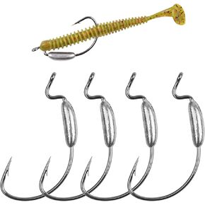 Weighted Swimbait Hooks 12pcs Weighted Fishing Hooks Wide Gap Weedless Worm Hook for Soft Plastics Lure Baits Carolina Texas Rig Bass Fishing Saltwater Freshwater
