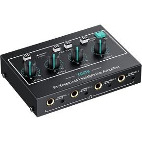 Headphone Amplifier, YGiTK 4 Channels Mono/Stereo Metal Stereo Headphone Amps-4x Quarter Inch and 8X Quarter Inch TRS Headphones Output and 1/4" & 1/8"& AV Audio Input(Including Audio Cable)