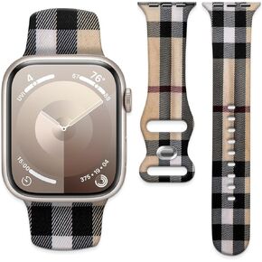 Watch Band Compatible with Apple Watch 38mm 40mm 41mm 42mm 44mm 45mm Soft Silicone Wristbands Replacement Strap with Classic Clasp for iWatch Series SE 8 7 6 5 4 3 2 1 Utral for Women(Camel Plaid)