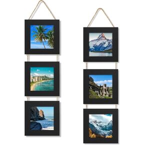 5x7 Collage Picture Frames Set of 2, Rustic Wooden Real Glass Vertical Hanging 3 Opening 5 by 7 Photo Frame, Rustic Brown