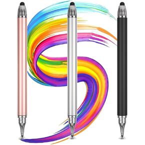 Stylus Pens for Touch Screens, 2 in 1 High Precision & Sensitivity Universal Stylus Pen Compatible with Android, Microsoft Tablets, Phones, Surface, 3 Pack-Black, White, Rose Gold