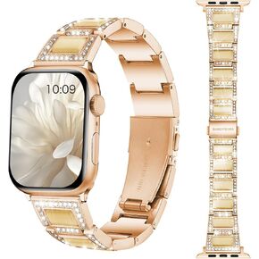 نطاقات IWATCH الذهب/الفضة الأنيقة للنساء - متوافقة مع سلسلة Apple Watch 10-1/SE/Ultra ، وتناسب 38 مم 40 مم 42 مم 44 مم 46 مم - سوار مصمم فاخر مع الأحجار الكريمة ، حزام مجوهرات أنيقة