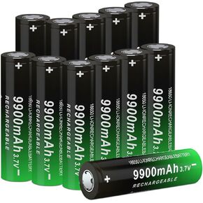 18650 Rechargeable Battery 3.7V 9900mah High Capacity Long-Lasting for Flashlight, Toys and Pathlight 241011-3S (Flat Top, 4 Pack)