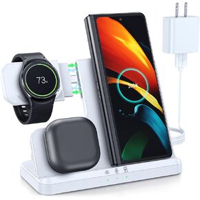 Wireless Charging Station for Samsung Wireless Charger S24 Ultra S23 S22 S21 S20 Z Fold Flip 6/5/4/3 Watch Charger for Galaxy 7/6/6 Classic/5/4/3/Active 2/1, Galaxy Buds3