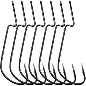 10pcs 4X Strong Fishing Hooks Long Shank Neck Inline Worm Hook Extra Wide Gap Fish Hooks for Swimbait Weedless Senko Bait Texas Rigs Size&Test: :5/0&15KG 7/0&25KG