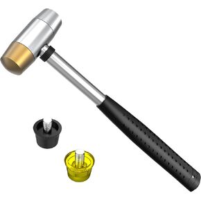 Small Brass Hammer with 4 Interchangeable 1-Inch Heads: Brass, Nylon, Aluminum, Rubber, Hammer Mallet for Jewelry, DIY Projects and More