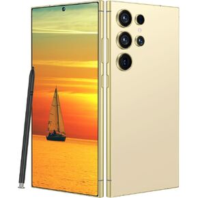 I24 Ultra Phone, 8+256GB Unlocked Phone, Android 13 Smartphone, 48+108MP Camera, Built-in Pen, 6800mAh Battery, Dual SIM, 6.8" HD Screen, Face ID & Fingerprint Unlock (Gold)
