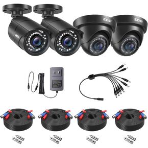 ZOSI 4 x 2MP 1080p 1920TVL Security Camera Outdoor Indoor (Hybrid 4-in-1 HD-CVI/TVI/AHD/960H Analog CVBS), 36PCS LEDs, 120ft Night Vision, 105°View Angle Surveillance CCTV Bullet Camera (Black Color)