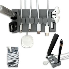 DeskBrick Heaviest Weighted Cord Organizer for Desktop - Phone Stand, Office Desk Organizer, Cable Management for Home - Multifunctional Gift for Men and Adults (Gray)