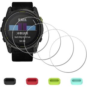 [4Pcs Screen Protector for Garmin Enduro 3+[4Pcs] Silicone Anti-dust Plugs,Tempered Glass,9H Hardness,Anti-Scratch,Anti-Bubble,Easy Installation