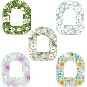 25pcs Adhesive Patches for Omnipod 5, Breathable Waterproof CGM Insulin Sensor Covers, Medical Overpatches, Flower Prints Glucose Sugar Sensor Stickers Compatible with Omnipod 5 Accessories