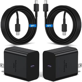 2Pack 45W USB C فائقة الشحن السريع ، وشاحن الجدار USB C و 6 قدم من النوع C متوافق مع Samsung Galaxy S25 Ultra/S25/S25+/S24 Ultra/S24 Plus/S24+/S23 Ultra/S23+S222 Ultra/S22 Plus/S21