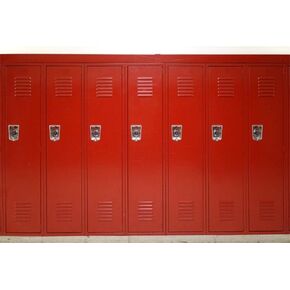 AOFOTO 7x5ft Gym Red Metal Lockers Backdrop Vinyl High School Safety Locker Room Background for Photography Students Kids Adults Sports Photoshoot Props Vinyl Class Party Decoration Video Drape