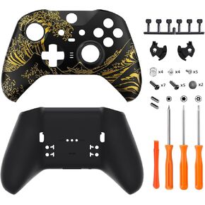 Extreate the Great Golden Wave قبالة Kanagawa Black Faceplate Shell + Black Back Bottom Shell لـ Xbox Elite Series 2 ، Elite Series 2 Core Controller