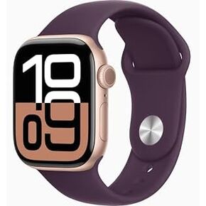 Apple Watch Series 10 [GPS, 42mm] - Rose Gold Aluminum Case with Plum Sport Band, S/M (Renewed Premium)