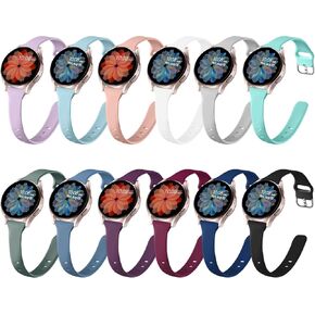 12 Pack Slim Silicone Sport Bands Compatible for Samsung Galaxy Watch 7 6 5 4 Band 40mm 44mm/Watch FE 40mm/Watch 5 Pro 45mm/Watch 6 Classic 43mm 47mm/Active 2, 20mm Thin Strap for Women Men